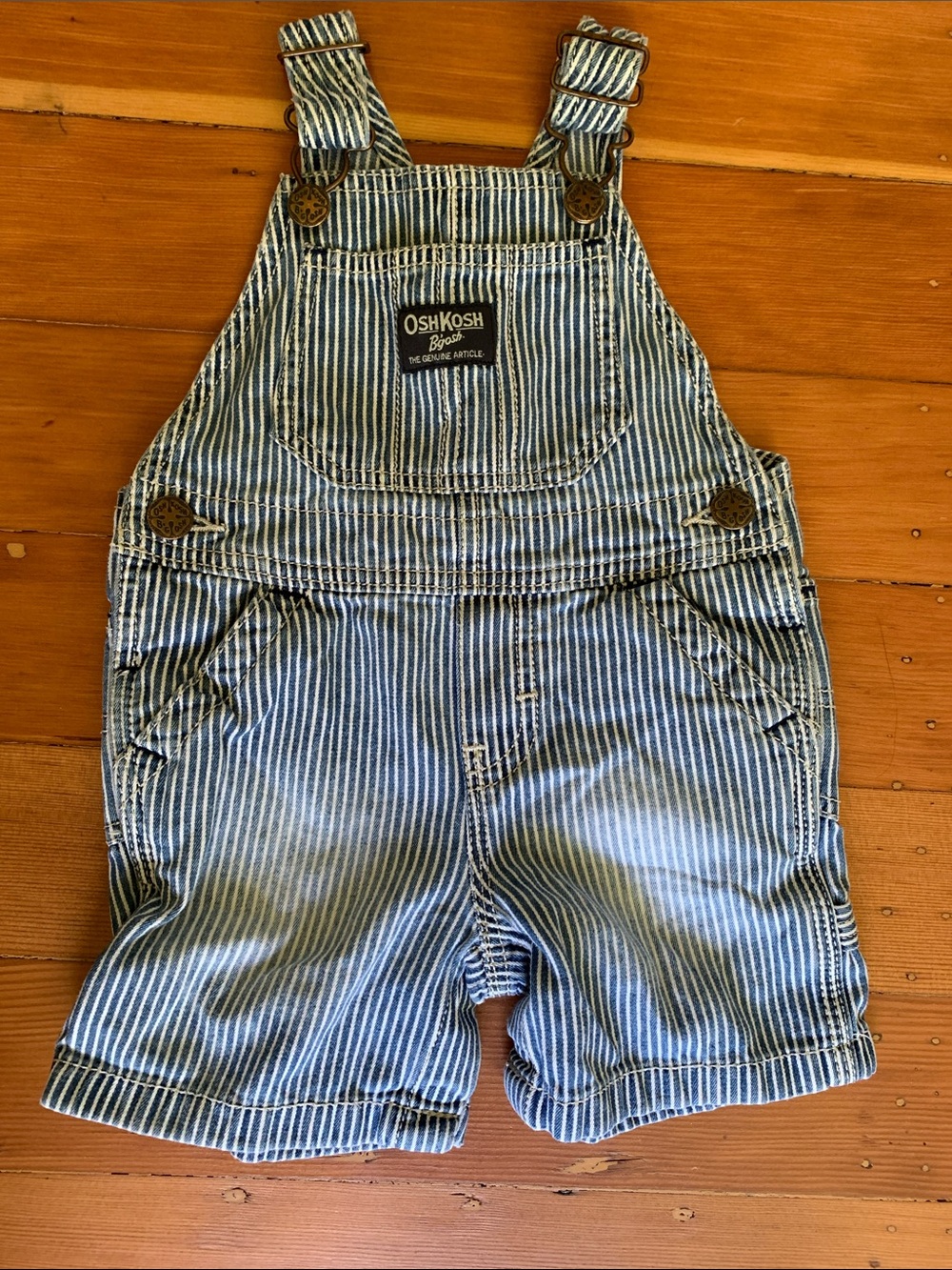 OshKosh B'gosh Blue and White Stripe Short Overalls